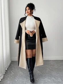 Elenzga Plus-Size Women's Color-Blocked Elegant Commuter Woolen Jacket - Multicolor - View 3