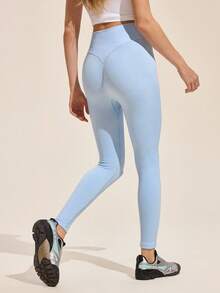 Easithlete Women's Solid Color High Waist Everyday Fitness Leggings Light Blue Leggings Workout Leggings For Women Seamless Seamless Leggings Women Activewear Activewear Leggings