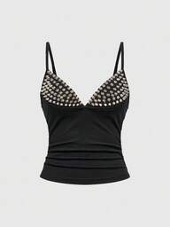 ROMWE Grunge Punk Sexig Halloween Mörk Punk Nit Patchwork Damtopp