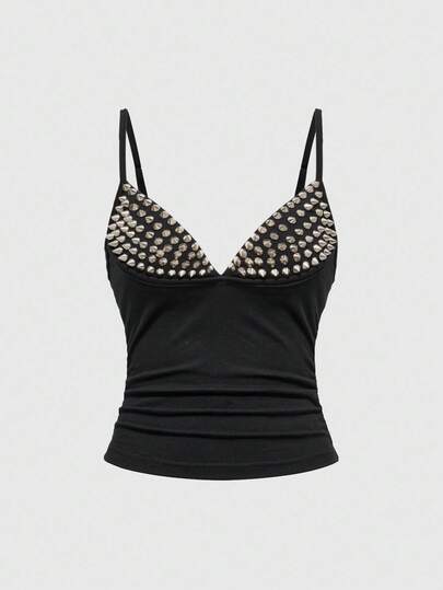 Grunge Punk Sexy Halloween Dark Punk Rivet Patchwork Women Top