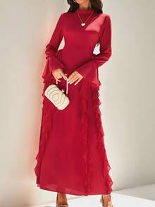 Chiquease Women's Romantic Style Long Dress With Ruffle Hem Party Dress Wedding Guest Dress For Women Graduation Dress Prom Dress Elegant Dresses Red Dress Christmas Women's Clothing New Year Dress Formal Clothing - Red - View 1