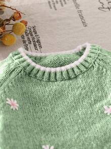 SHEIN Vintaside Kids 2 件套女婴刺绣毛衣和阔腿裤套装，休闲针织服装，适合游乐场、家庭活动、户外摄影