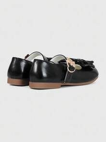 ROMWE Kawaii 棕色乐福鞋，包头玛丽珍鞋，蝴蝶结洛丽塔芭蕾平底鞋，女款 - 黑色 - 查看 3