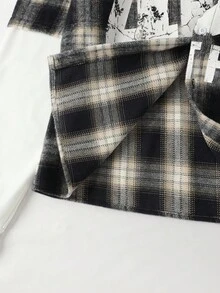 ROMWE MEN Prep Men's Patchwork Punk Contrast Color Plaid Shirt, Fall - Multicolor - View 4