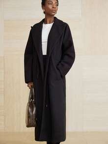 Aveloria Modichic 高端大腿长款大衣，带侧袋，设计优雅 - 黑色 - 查看 4