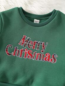 SHEIN 4pcs Baby Boy Casual Cartoon Christmas Element Letter Print Plaid Applique Loose Fit Soft Knit Crew Neck Pullover Sweatshirt, Suitable For Autumn/Winter Family Matching Outfits Mommy And Me (Sold Separately) - Multicolor - View 6