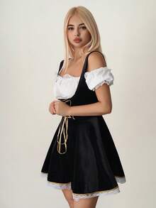 Sweetina 1 Set Shoulder Top And Spaghetti Strap Dress Suit, Suitable For Beer Festival Party, Includes Dress And Lining Shirt