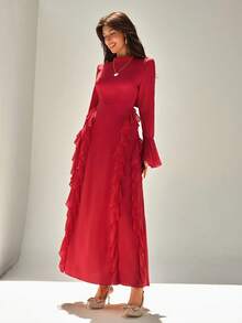 Chiquease Women's Romantic Style Long Dress With Ruffle Hem Party Dress Wedding Guest Dress For Women Graduation Dress Prom Dress Elegant Dresses Red Dress Christmas Women's Clothing New Year Dress Formal Clothing - Red - View 4