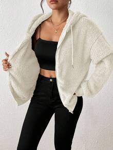 Siren Gaze 1pc Women's Solid Color Fluffy Hooded Sweatshirt, Thick Warm Fleece Sweatshirt, Autumn/Winter,Long Sleeve Tops Graduation,Back To School Outfits,Graduation,Teacher Outfits For Women,Back To School Casual - Apricot - View 8