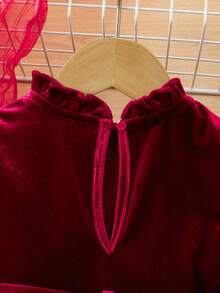 SHEIN Vestido de manga larga de terciopelo burdeos elegante para niña bebé