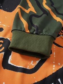 Chillumni 男士街头风连帽卫衣，宽松短款连帽衫，饰有超大撞色卡通脸图案，街头服饰，适合休闲、度假、情侣装、送给男友/老公的礼物、万圣节装扮、秋季穿着 - 綠色 - 查看 7