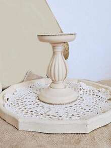 SHEIN 1 件欧式复古木质烛台手工雕刻素色烛台托盘摆件工艺礼品婚礼家居餐桌装饰