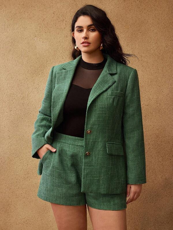 MOTF PREMIUM TALLAS GRANDES PANTALONES CORTOS MINIMALISTAS DE TWEED PARA OTOÑO/INVIERNO