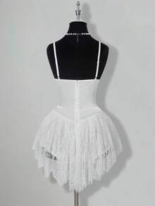 SHEIN ICON 女士蕾丝拼布缎面白色迷你连衣裙 - 白色 - 查看 2