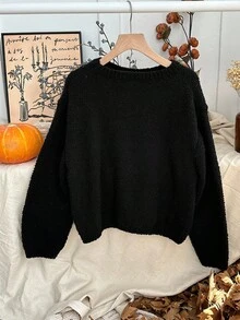 Dazy Kids Girls' Halloween Crew Neck Sweater - Black - View 3
