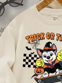 SHEIN Baby Boy Casual Minimalist Autumn New Arrival Halloween Cartoon Animal Dog Squad Cute Style Cartoon Soft Knit Thick Crew Neck Sweatshirt, Suitable For Autumn/Winter Fall - Beige - View 6