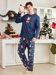 FamilyFrolics 汉堡汽水印花长袖上衣和裤子男士睡衣套装，时尚秋冬服装，圣诞节礼物 - 彩色 - 查看 7