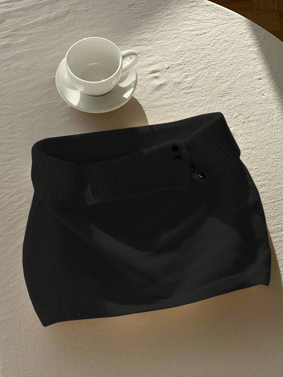 Comfortcana Saia suéter feminina de cor sólida, dobrável, cintura alta, saia preta, mini saia de cintura baixa, roupas de outono e inverno para mulheres