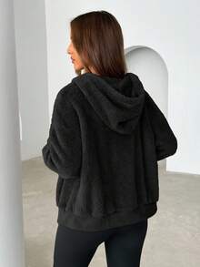 Siren Gaze Áo nỉ trùm đầu màu trơn cho nữ, Áo nỉ chui đầu dày ấm áp, Dành cho nữ, Thu/Đông, Áo dài tay - màu đen - Xem 2