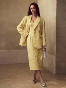 MOTF PREMIUM 粗花呢刺绣连衣裙 - 淡黃色 - 查看 6