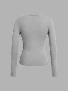 SHEIN EZwear 3 件套女士深 V 领修身休闲长袖打底 T 恤套装，适合秋冬季 - 彩色 - 查看 3