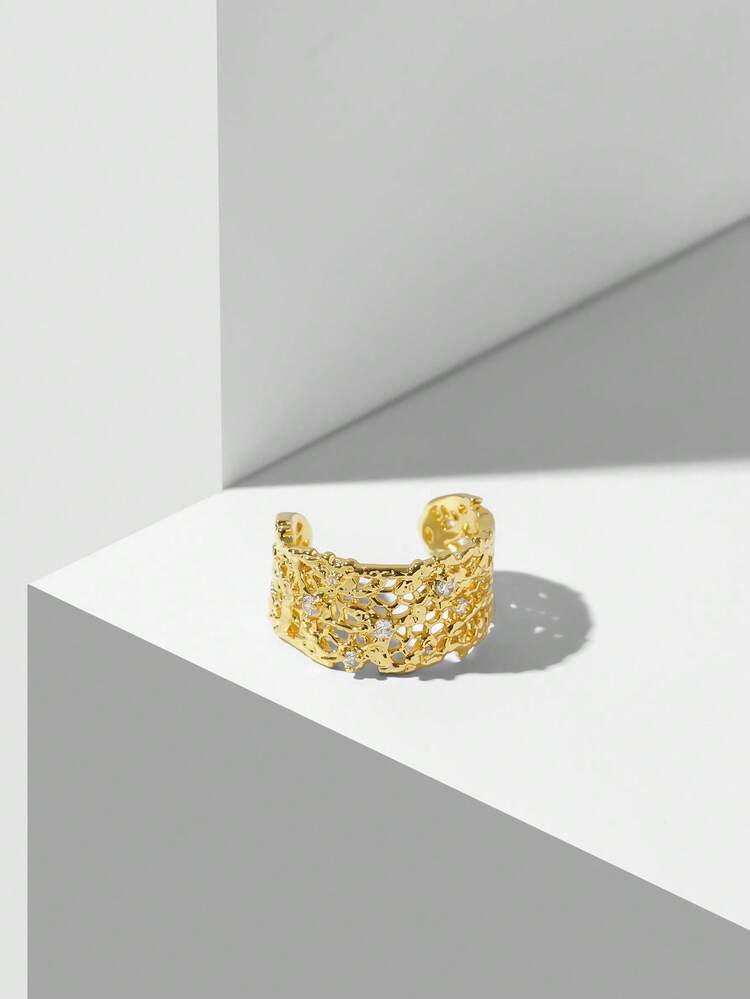 18K GOLD PLATED MICRO-INLAID ZIRCONIA OPEN RING