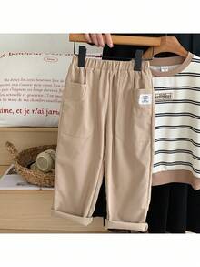 2pcs/Set Young Boy Knit Striped Crew Neck Casual Sweatshirt And Woven Long Pants Outfit Fall Winter - Multicolor - View 7