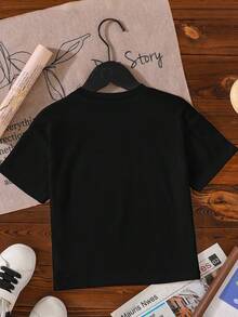 SHEIN Tween Girl Casual Stylish Cute Bow Print Short Sleeve Round Neck T-Shirt - Black - View 2