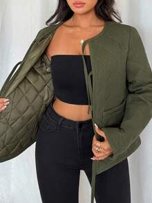 Rafferiza Manteau matelassé avec nœud papillon pour femmes, automne/hiver - Militaire verte - Voir 7