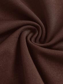 SHEIN Girlism 青少年女孩休闲弹力半拉链 V 领紧身长袖 T 恤，秋冬基本款外套 - 棕色 - 查看 4