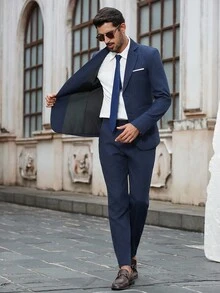 Calvornis Bộ vest công sở dài tay có ve áo màu trơn dành cho nam - Màu xanh lam - Xem 7