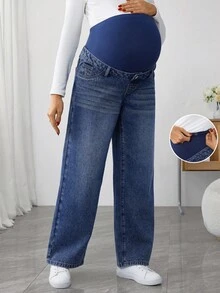 SHEIN Maternity Casual Versatile High Waist Loose Pocket Jeans