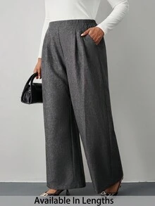 SHEIN Tall CURVE Plus Size Women's Autumn And Winter Fashion Casual Loose Daily Comfortable Retro Gray Elastic Waist Wide Leg Pants,Women Bottom,Work Pants,Fall Outfits,Old Money,Vintage Pants,Curve Pants Gray Pants Plus Size Dress Pants Tall Plus Size Pants Plus Size Slacks Plus Size Wide Leg Pants