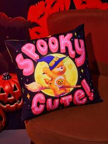 SHEIN X Care Bears 1 件万圣节熊夜光印花靠垫套，45*45 厘米（不含枕芯），万圣节设计，夜光效果，天鹅绒面料，柔软舒适 - 彩色 - 查看 7