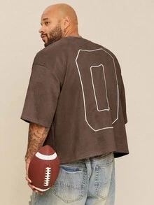 EASEVO Plus Size Men's Loose Fit Embroidered Round Neck Short Sleeve T-Shirt, Suitable For Summer - Coffee Brown - View 1