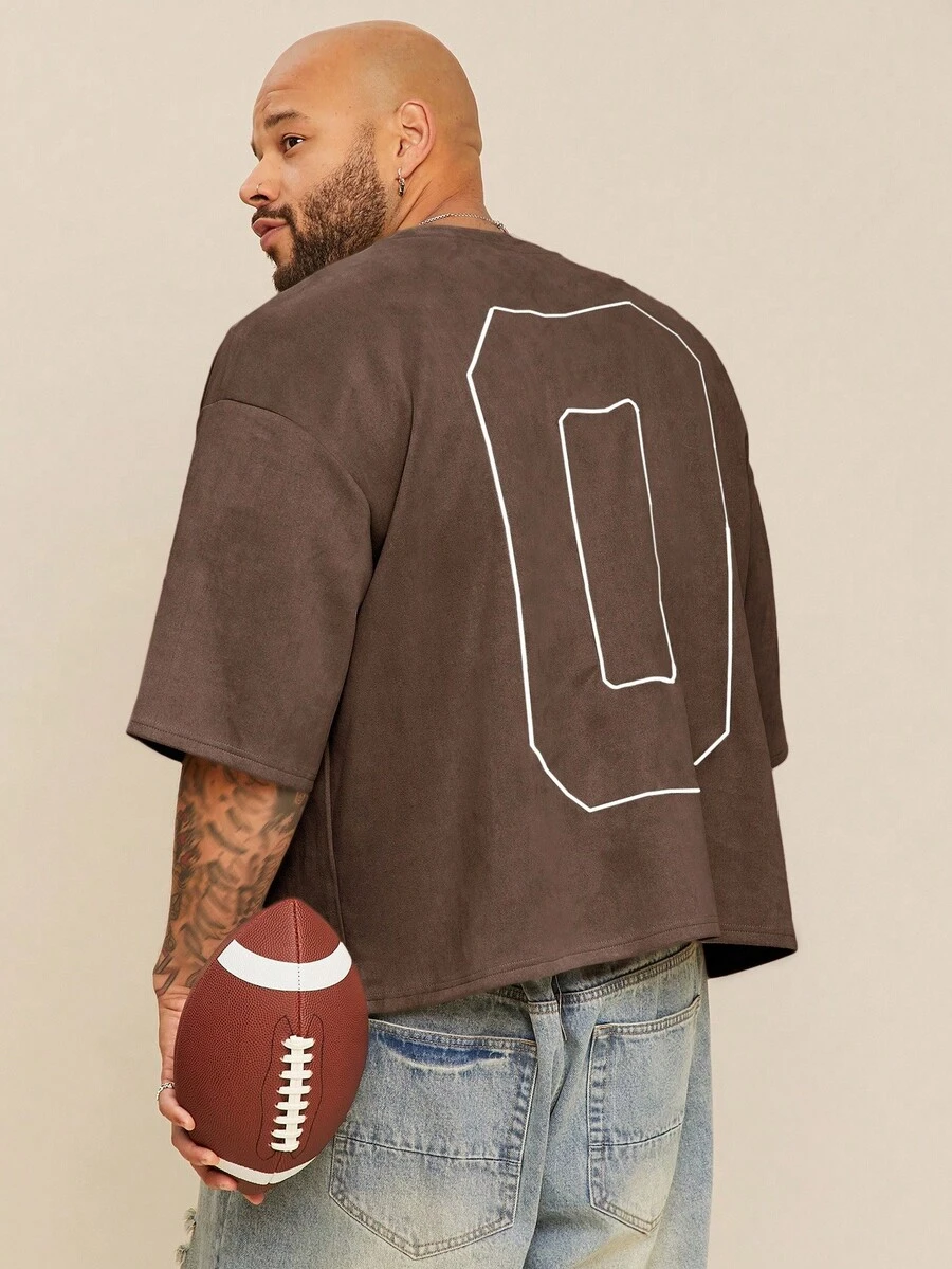 EASEVO Plus Size Men's Loose Fit Embroidered Round Neck Short Sleeve T-Shirt, Suitable For Summer - Coffee Brown - View 1