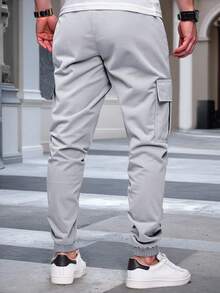 Manfinity Homme Men Plus Mature Casual Cargo Pants, Suitable For Daily Casual Wear, Weekend Outings, Outdoor Activities, Travel, Adventure, And Social Gatherings With Friends. This Pant Is An Indispensable Versatile Item In A Man's Wardrobe, Making It A Great Gift For A Boyfriend Or Husband., Fall - Light Grey - View 2