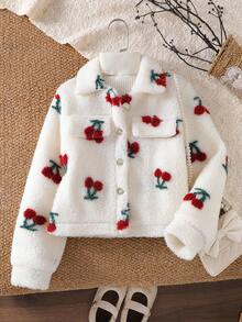 Girls' Cherry Pattern Fuzzy Jacket Fall Winter - Multicolor - View 1