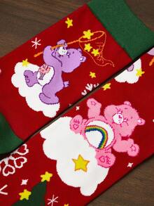 SHEIN X Care Bears 女款柔軟透氣吸濕排汗休閒中筒聖誕襪 時尚節慶紅中筒襪 加強腳趾與腳跟耐穿 送禮首選 - 彩色 - 查看 3