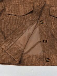 Aidyla Corduroy Flap Pocket Button Up Crop Jacket Fall Winter Cloth For Women