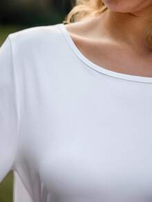 SHEIN Unity Top décontracté à manches longues pour femmes, col rond, dos nu, couleur unie, style décontracté et sport extérieur - Blanc - Voir 4