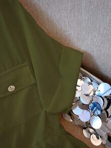 Franclia 女式V领拉链抽绳休闲短袖衬衫 - 軍綠色 - 查看 5