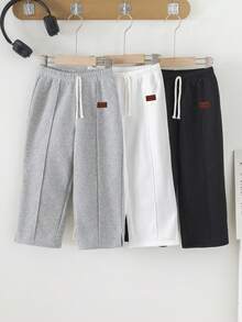 SHEIN 3pcs Boys' Casual Cute Daily Comfortable Classic Black White Grey Loose Straight Sweatshirt & Pants Set, Buy 2 Get 1 Free, Suitable For Outings, School, Gatherings, Autumn/Winter, Back To School Outfits, Fall Outfits,Winter Clothes - Multicolor - View 6