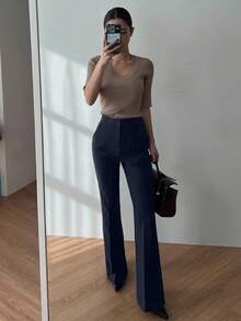 DAZY Women's Slimming Flare Leg Pants Women Dress Pants - Navy Blue - View 3