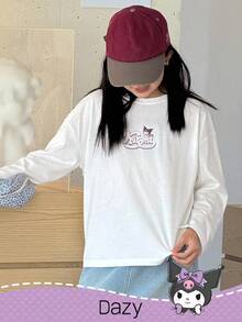 DAZY HELLO KITTY AND FRIENDS | SHEIN T-shirt à manches longues en tricot avec graphique de lettre col rond pour préadolescentes, automne - Blanc - Voir 4
