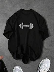 Sport MetroGents Men's Minimalist Printed Round Neck Short Sleeve Sports T-Shirt Gym Blouse Gym Shirts Oversized Gym Tee Workout Shirt Gym Tops Loose - Black - View 1