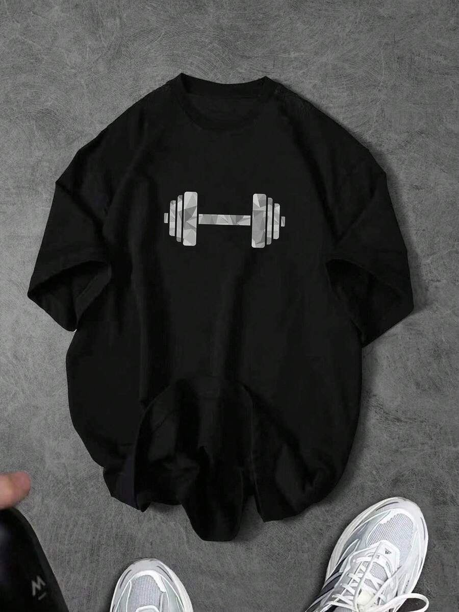 Sport MetroGents Men's Minimalist Printed Round Neck Short Sleeve Sports T-Shirt Gym Blouse Gym Shirts Oversized Gym Tee Workout Shirt Gym Tops Loose - Black - View 1
