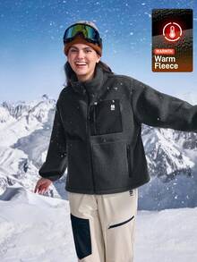 In My Nature Women's Letter Print Long Sleeve Zip-Up Outdoor Fleece Jacket - Dark Grey - View 7