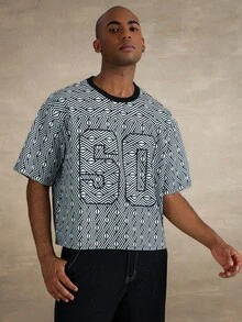 STYNVO Men's Waffle Texture Digital Print Casual Short Sleeve T-Shirt - Black and White - View 5