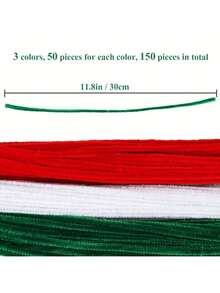 100/300PCS Christmas Pipe Cleaners Craft Set Glitter Chenille Stems 30cm 11.8 Inch Colorful DIY Art Supplies For Holiday Decorations Creative Handmade Projects Christmas Crafting Supplies